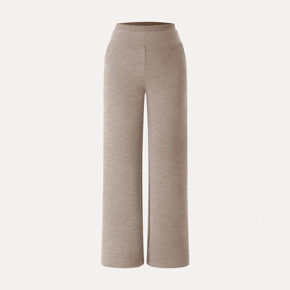 FuzzLuxe Double Waistband Straight Leg Pants w/ Pockets Heather Taupe Small/Tall